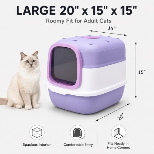 Enclosed Kitty Litter Box, 2 Pack Purple Cat Box - Image 2