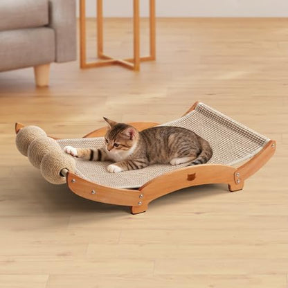 3 in 1 Sisal Cat Scratcher Bed, Solid Pine Cat Scratcher by Casremee
