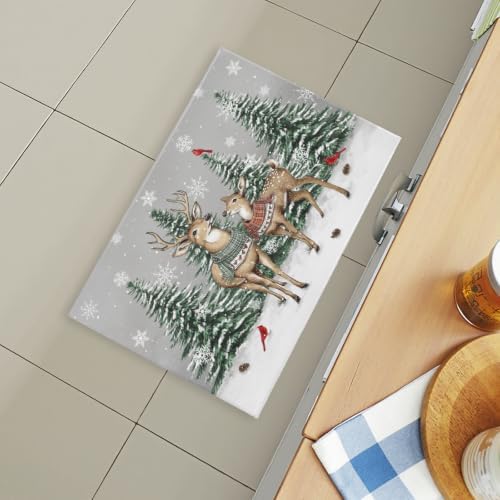 Giwawa Winter Deer Bath Rug Pine Tree Entryway Front Door Mat Non Slip - Image 5