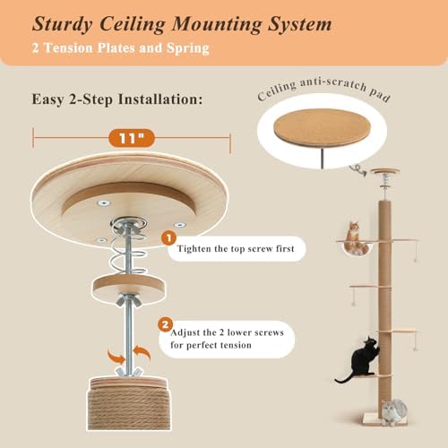 PETEPELA Floor to Ceiling Cat Tree, 79-103'' Adjustable Wood Tower - Image 3
