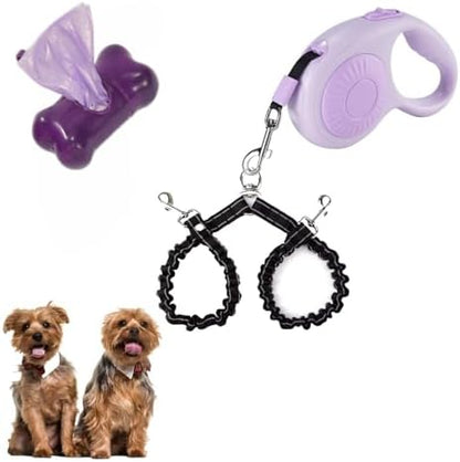 Double Dog Leash for Walking 2 Small Dogs, Dual Retractable 9.8ft Extendable by FEGCZP