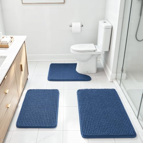 Ophanie Navy Blue Bathroom Rugs Sets 3 Piece, Soft Chenille Bath Mat, Non Slip by Ophanie