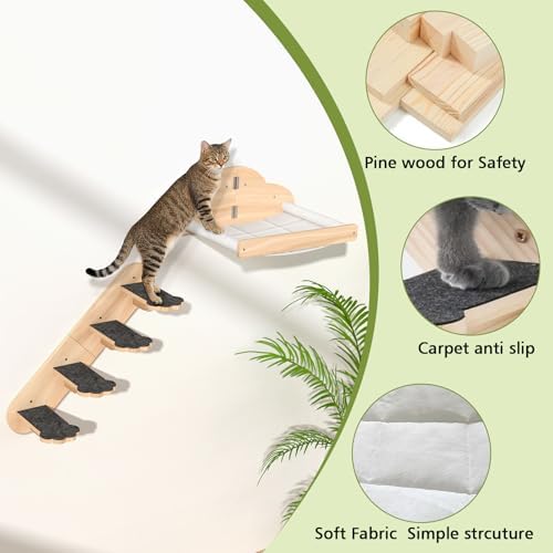 Wall Mounted Cat Hammock with 3 Climbing Steps, Pine Wood Cat Climbing Shelves - Image 3