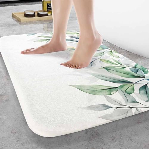 Watercolor Leaf Bath Mats for Bathroom Hand Paint Leaves Floor Bath Rugs - Image 2