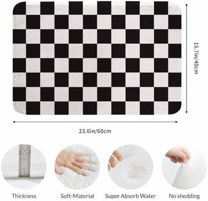 Checkered Bath Rugs Black and White Buffalo Check Plaid Microfiber Bathroom Mat - Image 3