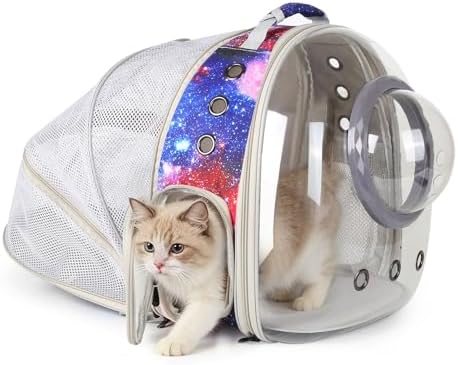 Galaxy Blue Cat Bubble Backpack, Back Expandable cat Backpack by Pimoka