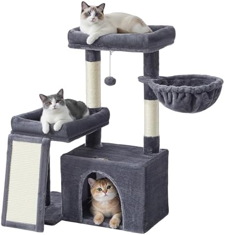 Feandrea Cat Tree, 33.8" Cat Tower, Scratching Posts and Ramp, Dark Gray by FeandreabySONGMICSHOME