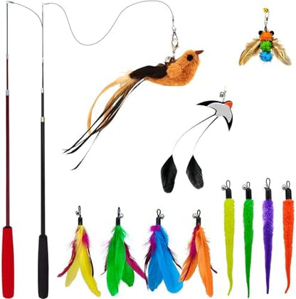 miwoowim Interactive Cat Wand Toy Set, 2 Telescopic Rods & 11 Attachments by miwooim