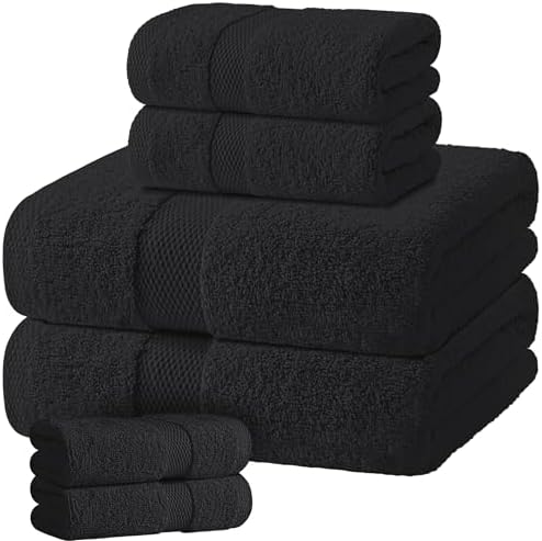 Black Bath Towel Set of 6 by WhiteClassic