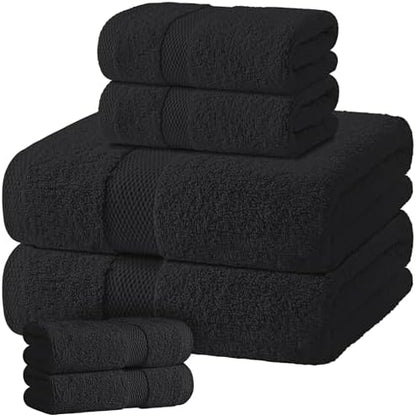 Black Bath Towel Set of 6 by WhiteClassic
