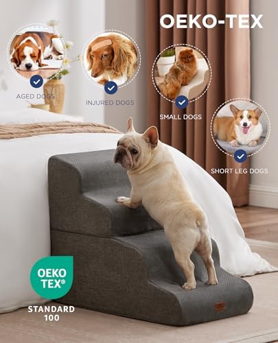 Beige Curved Dog Stairs Ramp for High Beds 22.8" H, 4-Step Dog Steps for Couch - Image 2