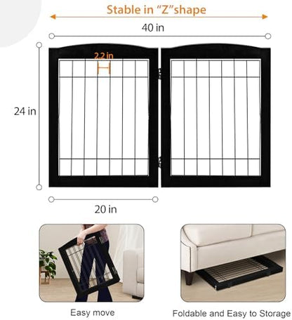 LZRS 2-Panel Freestanding Foldable Wood Dog Gate – Solid Wood & Steel Wire - Image 5