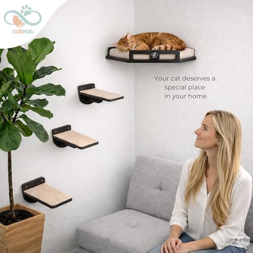 Cat Wall Shelves, Solid Wood Corner Bed, 3 Steps - Image 2