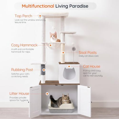HOOBRO Cat Tree with Litter Box Enclosure, Tall Cat Tower - Image 2