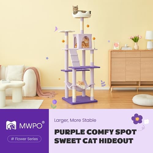 MWPO Flower Large Cat Tree, 70.1-Inch Multi-Level Tall Cat Tower - Image 2