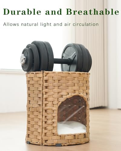 SETVSON Cat House for Indoor Cat, Small Handwoven PE Rattan Kitten Cave - Image 3