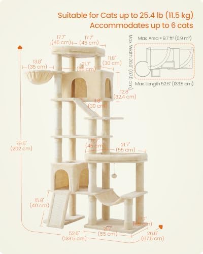 Feandrea Large Cat Tree, 79.5" Tall Sturdy Cat Tower - Image 6