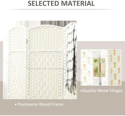 HOMCOM 4 Panel Room Divider 6 Ft Privacy Screen Hand-Woven White - Image 5