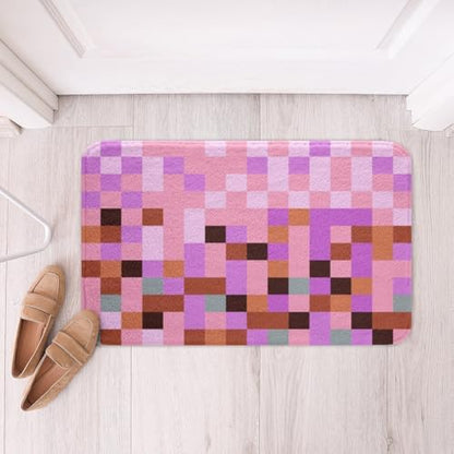 Pixel Grid Theme Bathroom Rugs Video Gaming Blocks Decor Shaggy Absorbent Floor - Image 3