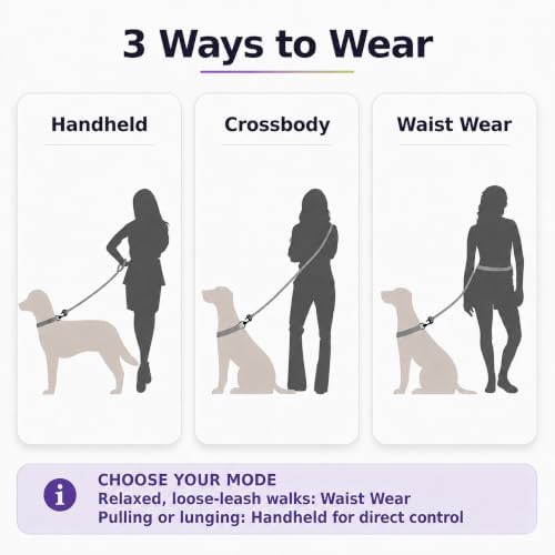 Hands Free Dog Leash, Double Handle Leash 4.5FT Purple-Green - Image 2
