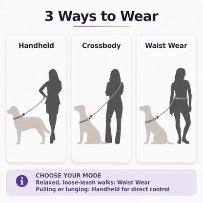Hands Free Dog Leash, Double Handle Leash 4.5FT Purple-Green - Image 2