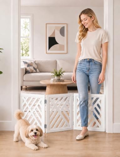 16" Short Dog Gate, Puppy Gate Indoor, Freestanding Small Dog Gate, 3 Panel by YORWHIN