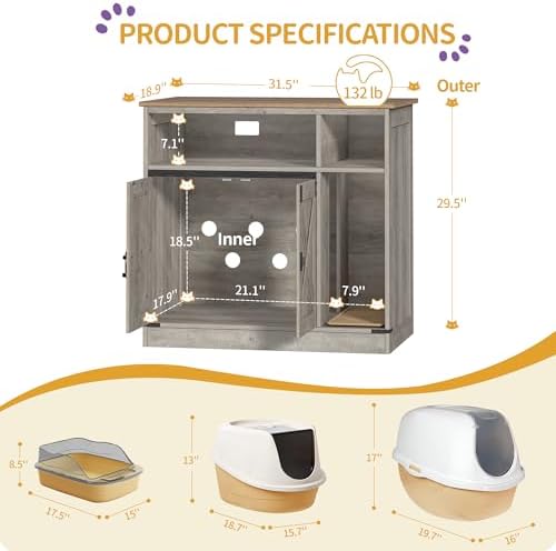 Hzuaneri Cat Litter Box Enclosure, Hidden Litter Box Furniture - Image 2