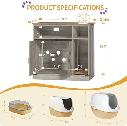 Hzuaneri Cat Litter Box Enclosure, Hidden Litter Box Furniture - Image 2