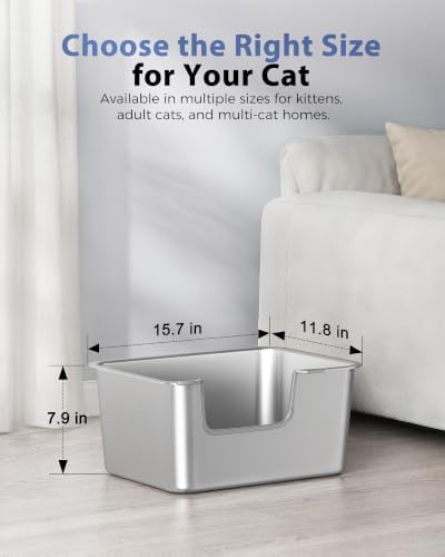 High-Sided Stainless Steel Cat Litter Box, Low Entry - Image 5
