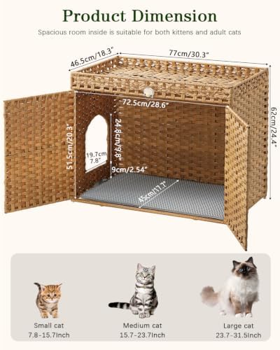 SETVSON Cat Litter Box Enclosure, Extra Large Hidden PE Rattan Natural - Image 5