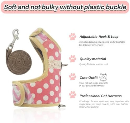 Cat Harness and Leash Set Escape Proof, Polka Dot Pink - Image 4