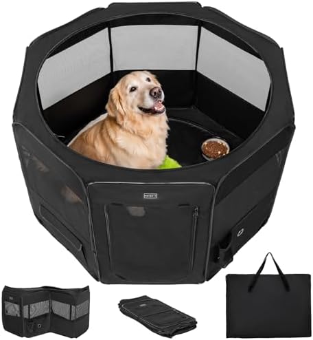 PETSFIT Portable Dog Playpen 45", Removable Waterproof Mat, Zippered Roof by Petsfit