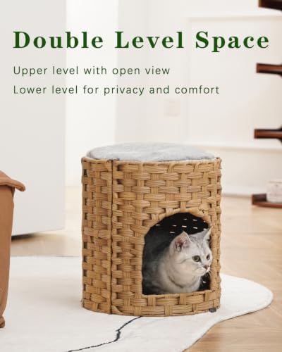 SETVSON Cat House for Indoor Cat, Small Handwoven PE Rattan Kitten Cave - Image 2