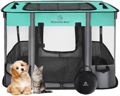 ROMANTIC BEAR Dog Playpen, Foldable Pet Puppy Cat Playpen by ROMANTIC+BEAR