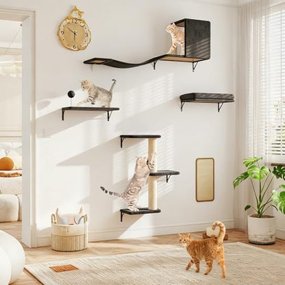 COZIWOW 5-Piece Wall Mounted Cat Wall Shelves Set Grey - Image 2