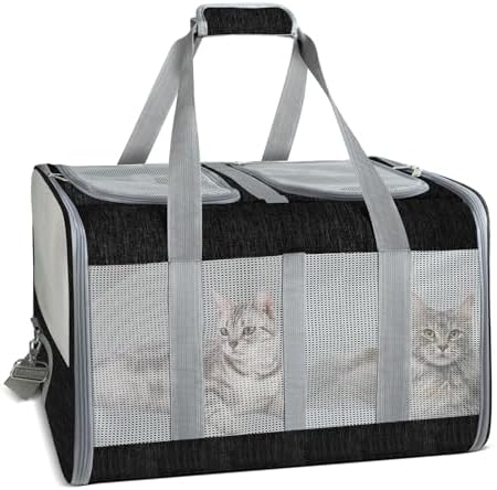 Soft-Sided Cat Carrier for 2 Cats, Breathable Mesh Design, Airline Approved by Handor