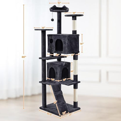 Yaheetech 80in XL Multi-Level Cat Tree, Double Caves, Sisal Posts - Image 3