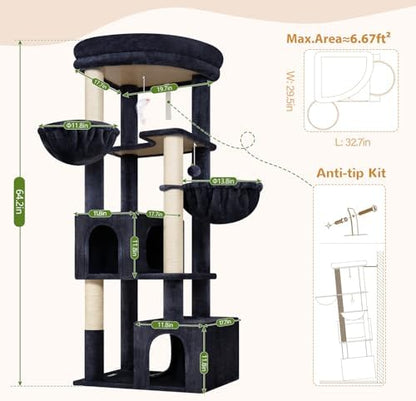 Globlazer C64 Heavy Duty Corner Cat Tree, 64in Large Cat Tower, Dark Grey - Image 6