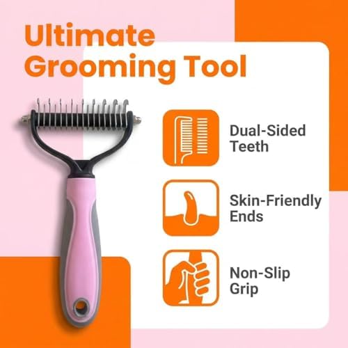 Pet Grooming Dematting Comb for Dogs & Cats, Double-Sided Undercoat Rake Brush - Image 3