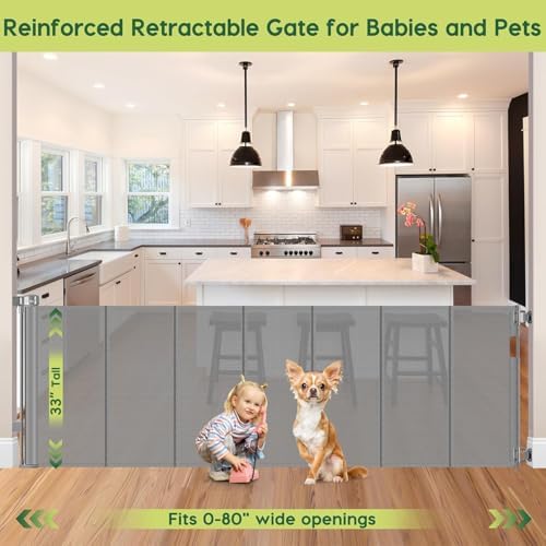 Reinforced 80 Inch Extra Wide Retractable Dog Gate to Prevent Crawling Through - Image 2