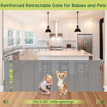 Reinforced 80 Inch Extra Wide Retractable Dog Gate to Prevent Crawling Through - Image 2