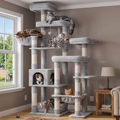 Hey-brother Cat Tree Tower, Wide Base, 5 Platforms by Hey-brother