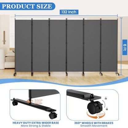 SUNALLY Room Divider Privacy Screens, 6 Panels Dividers - Image 2
