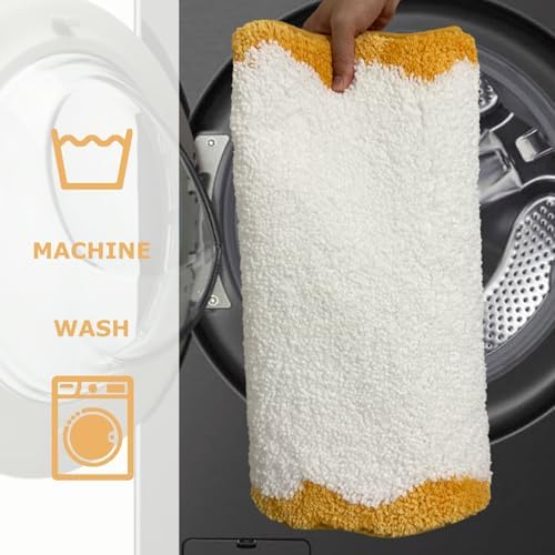 Cute Yellow Scalloped Bathroom Mat, Fun Plush Luxury Microfiber Bath Rug - Image 6