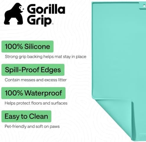 GORILLA GRIP Cat Litter Box Mat, Easy Clean Silicone Mats, 35x23 Turquoise - Image 2