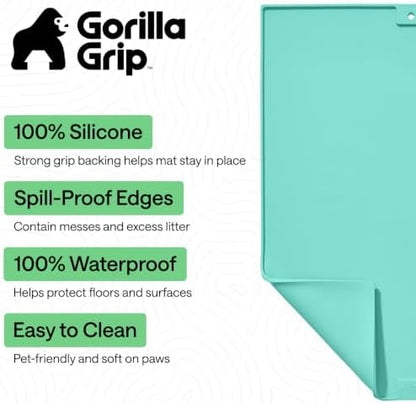 GORILLA GRIP Cat Litter Box Mat, Easy Clean Silicone Mats, 35x23 Turquoise - Image 2