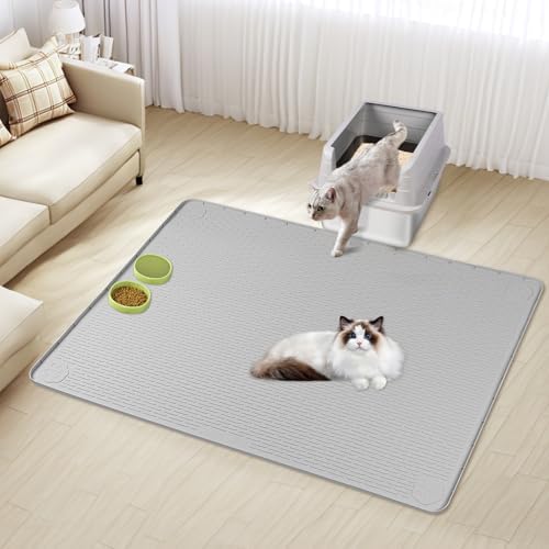 Silicone Cat Litter Mat for Litter Box 57”x40” Large Cat Mat, Light Grey - Image 7