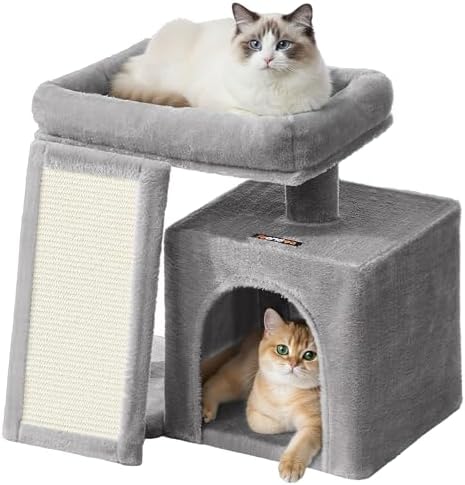 Feandrea Cat Tree, 18.3-in Small Cat Tower, Cute Kittens Condo, Dove Gray by FeandreabySONGMICSHOME