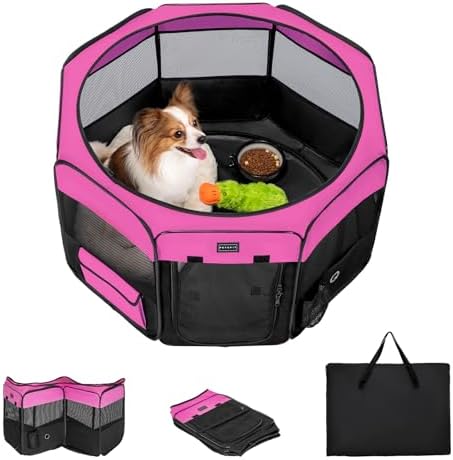 PETSFIT Portable Dog Playpen 29", Removable Waterproof Mat, Zippered Roof by Petsfit