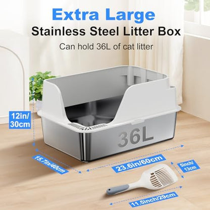 Non-Stick Stainless Steel Litter Box, XL Side Open Splash-Proof - Image 2
